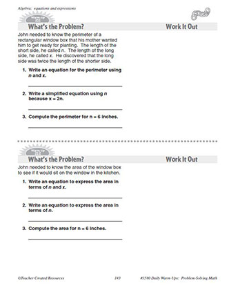 Algebra Daily Math Warm-Ups and Answer Key Grade 5-7
