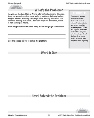 Working Backwards Daily Math Warm-Ups and Answer Key Grade 4-6
