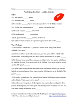 Australian Football Maths Activity