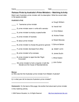 Australia's Prime Ministers – Matching Activity